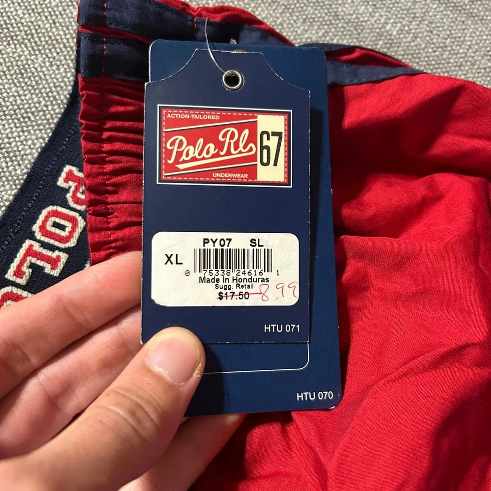 VTG Polo Ralph Lauren Boxer Shorts Mens XL Red Cotton Logo Waistband Keychain
